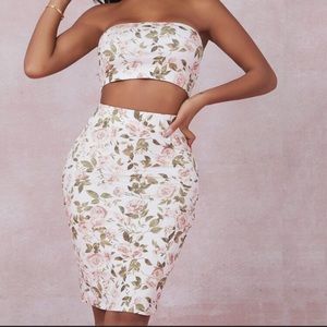Shein Floral Print Tube Top and Skirt Set